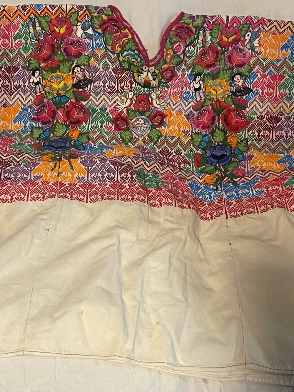 Traditional Guatemala Multicolor Cotton Huipil Dress Embroidered Women